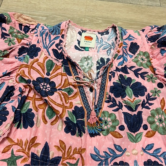 Farm Rio Pink Seashell Tapestry Cotton Mini Dress Size XS - Picture 8 of 13